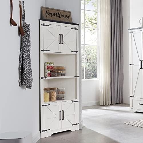 JXQTLINGMU Farmhouse Corner Cabinet, Tall Corner Bathroom Storage Cabinet with Barn Door Design & Adjustable Shelves, for Laundry Room, Living Room, Kitchen,(White) - Image 5