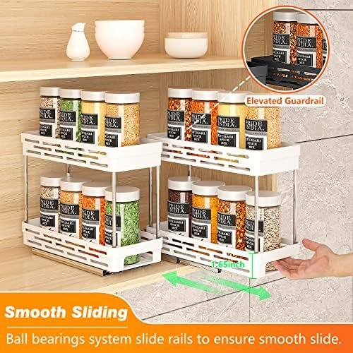 DABIGE Pull Out Spice Rack Organizer for Cabinet, Durable Slide Out Spice Racks Organizer, Easy to Install Spice Cabinet Organizers, 4.4''Wx10.5''Dx8''H, Each Tier Hold 10 Spice Jars - 2 Tier, White - Image 4