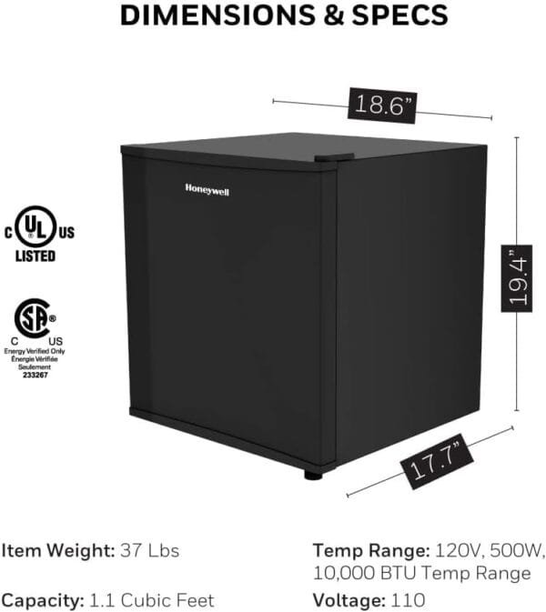 Honeywell Mini Compact Freezer Countertop, 1.1 Cubic Feet, Single Door Upright Freezer with Reversible Door, Removable Shelves, for Home, Dorms, Apartment, Office- Black - Image 4