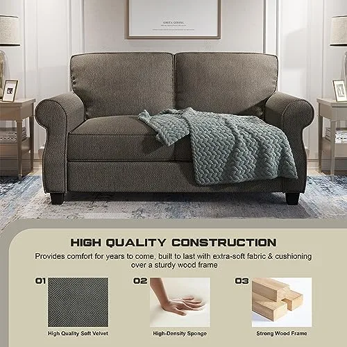 ZeeFu Loveseat Sofa Couch 56" Mid Century Brown Striped Decorative Velvet 2 Seat Small Sofa Couch Furniture, Easy to Install Soft Sofa Couch for Small Spaces Living Room Bedroom Apartment Office - Image 6