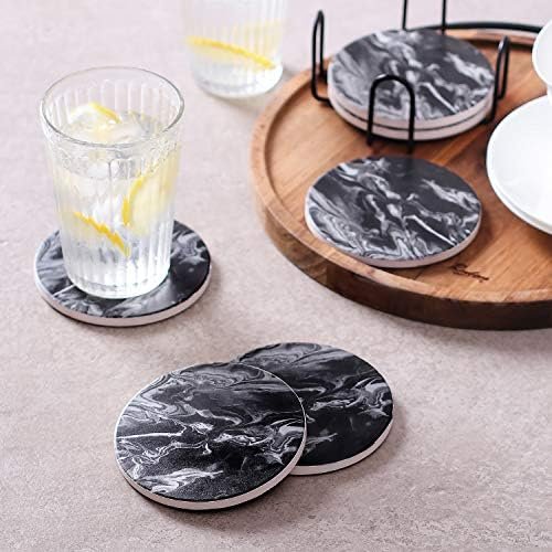 LIFVER Coasters Set of 6, Coasters for Drinks Absorbent Stone with Holder, Black Marble Style Ceramic Drink Coaster for Tabletop Protection, Coffee Table Decor Ideal for Home Decor House Warming Gifts - Image 4