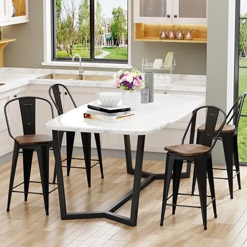 Aklaus Swivel Metal Bar Stools with Backs Counter Stools Set of 4 Counter Height Stools High Back Bar Chairs 24 Inch Barstools Farmhouse Matte Black - Image 5