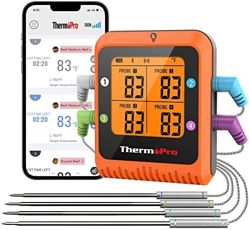 ThermoPro TP930 650FT Wireless Meat Thermometer, Bluetooth Meat Thermometer with 4 Color-Coded Meat Probes, Grill Thermometer with Timer, Commercial Cooking Tools & Utensils Meat Thermometer Wireless - Image 2