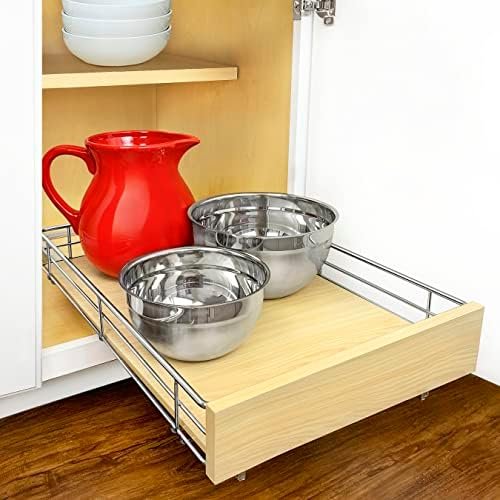 LYNK PROFESSIONAL® SELECT™ Pull Out Cabinet Organizer - Lifetime Limited Warranty- Slide Out Drawers for Kitchen Cabinets - Sliding Pantry Shelves - Roll Out Shelf for Pots, Pans 14" x 21" Wood-Chrome - Image 2