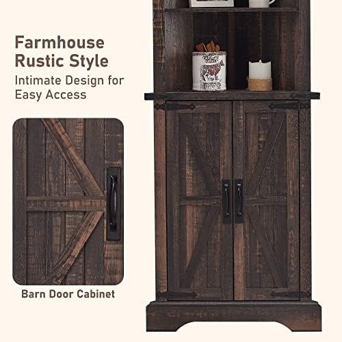 OKD Tall Corner Cabinet, Farmhouse Storage Cabinet with Barn Door Design & Adjustable Shelves, Home Space Saver for Bathroom, Living Room, Laundry Room, Dark Rustic Oak - Image 4