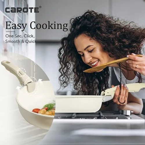 CAROTE 12pcs Pots and Pans Set, Nonstick Cookware Set Detachable Handle, Induction Kitchen Cookware Sets Non Stick with Removable Handle, RV Cookware Set, Dishwasher/Oven Safe - Image 4