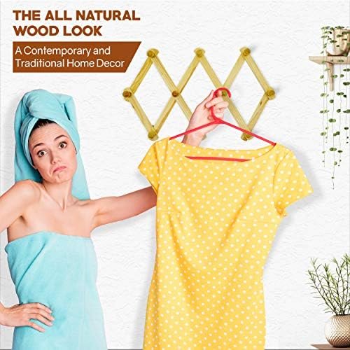 RAM-PRO Accordion Style Wood Expandable Rack Hat, Cap, Belt, Umbrella Coffee Mug Wall Wooden Pegs - Image 8