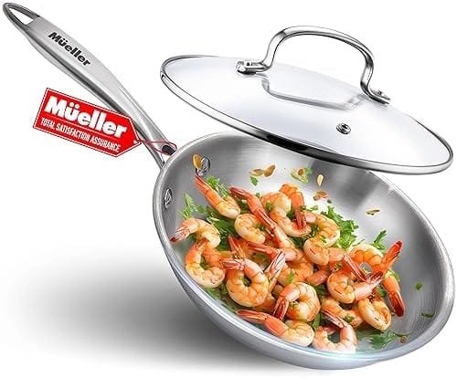 Mueller DuraClad Tri-Ply Stainless Steel 8-Inch Fry Pan with Lid, Extra Strong Cookware, 3-layer Bottom, Even Heat Distribution, Ergonomic and EverCool Stainless Steel Handle - Image 2