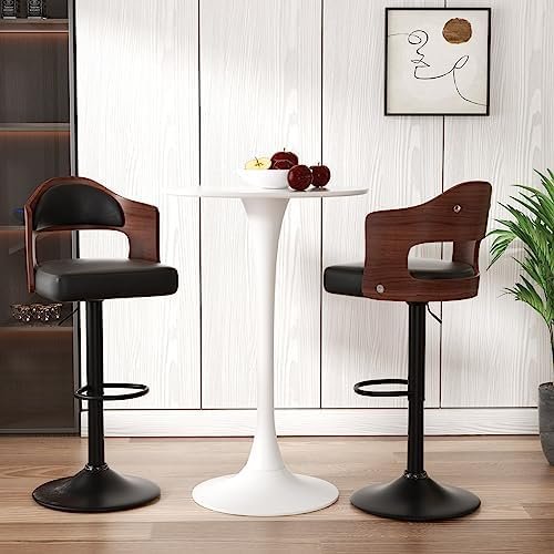 Nalupatio Swivel Bar Stools Set of 2 Seat Adjustable Height 24.5-33.5IN, Wooden Barstools PU Leather Upholstered Bar Chairs with Back & Footrest for Bar Kitchen Dining Room Black - Image 8