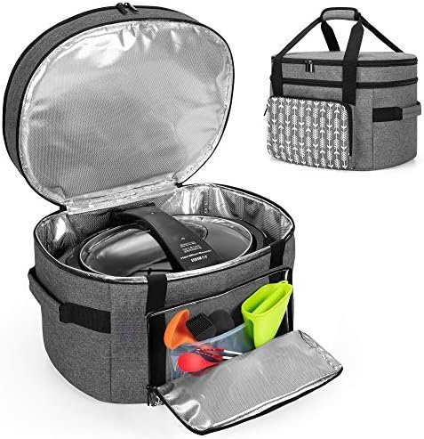 YARWO Slow Cooker Travel Bag with Bottom Board Compatible with Crock-Pot and Hamilton Beach 6-8 Quart Oval Slow Cooker, Double Layers Slow Cooker Carrier, Gray with Arrow (Bag Only, Patent Pending) - Image 2
