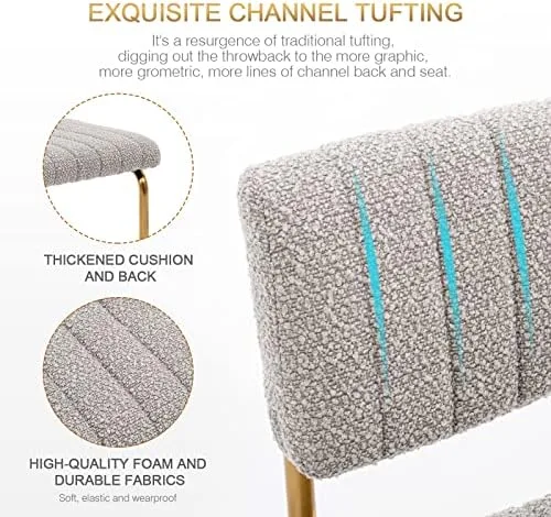 Zesthouse Mid-Century Counter Height Bar Stools Set of 2, 26 Inch Upholstered Boucle Fabric Counter Stools with Channel Tufting for Kitchen Island, Modern Armless Bar Chairs with Back & Gold Base - Image 6