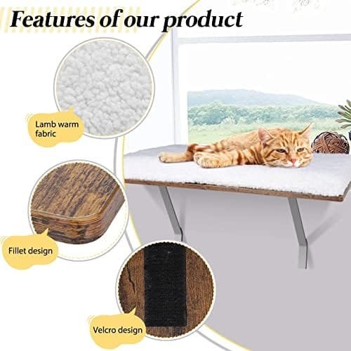 Kphico Large Window Cat Bed,Solid Wood Cat Sill Window Perch with Lamb Wool Pad & Metal Frame,Cat Window Perch Seat for Large Indoor Cats,Easy Assemble,Hold Up to 40lbs - Image 7