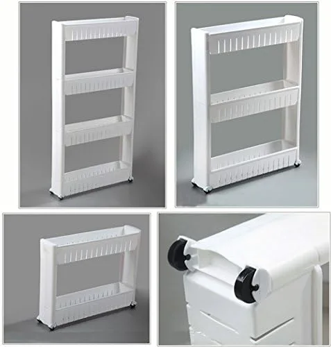 Basicwise QI003220 Slim Storage Cabinet Organizer 4 Shelf Rolling Pull Out Cart Rack Tower with Wheels, White - Image 5