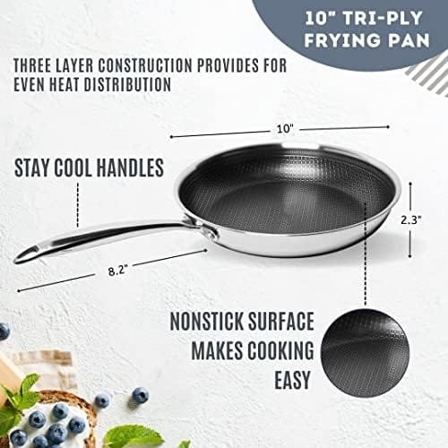 Lexi Home Stainless Steel Frying Pan 10 Inch, Nonstick, Diamond, Tri-Ply Kitchen Cookware, For Everyday Cooking, Oven & Dishwasher Safe, Stay Cool Handle, Scratch Resistant, For All Stove Types - Image 5
