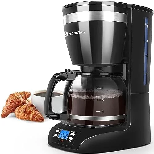 Aigostar Programmable Coffee Maker, 8 Cup Coffee Maker with Glass Carafe, Auto Pause Electric Coffee Maker, Auto Keep Warm Drip Coffee Maker with Permanent Filter, Black - Image 2