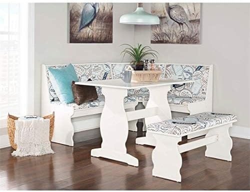 Riverbay Patio Conversation Indoor 3 Piece Kitchen Corner Nook Table Booth Bench Breakfast Dining Set in White - Image 3