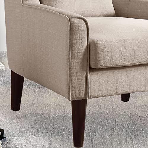 Rosevera Malcolm Liviana Tufted Fine Polyester Wingback Armrest Club Accent Chair with Back Cushion for Living Room Bedroom, Standard, Natural Beige - Image 5