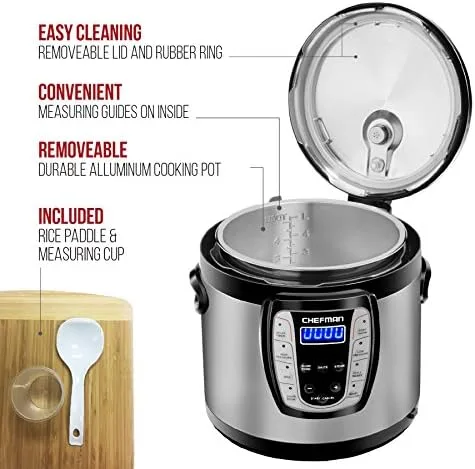 Chefman 2.5 Qt. Electric Multicooker, 9-in-1 Programmable Pressure Cooker, Prepare Dishes in an Instant, Aluminum Pot Multifunctional Slow Cooker, Rice Cooker/Steamer, Sauté, Soup Maker - Image 4