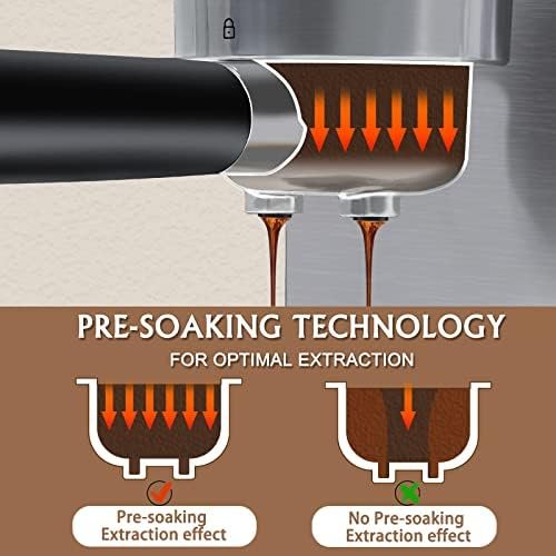 skyehomo Espresso Machine, 20 Bar Espresso Coffee Maker with Milk Frother Steamer, Espresso and Cappuccino latte Maker, Espresso Coffee Machine with Digital Touch Panel, 1250W, Stainless Steel - Image 4