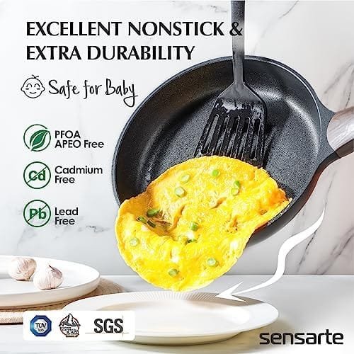 SENSARTE Pots and Pans Set Nonstick, 14 Pcs Induction Kitchen Cookware Sets, Non-toxic Non Stick Cooking Set with Frying Pans Set & Saucepan, PFOA PFOS APEO Free - Image 3