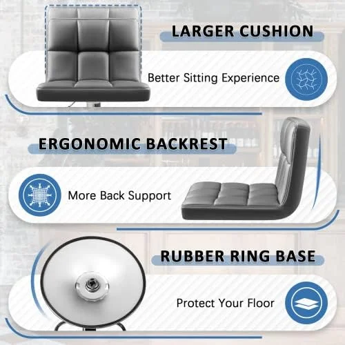 Homall Bar Stools Modern PU Leather Adjustable Swivel Barstools, Armless Hydraulic Kitchen Counter Bar Stool Extra Height Square Island Barstool with Back Set of 2 (Deep Gray, Set of 2) - Image 5