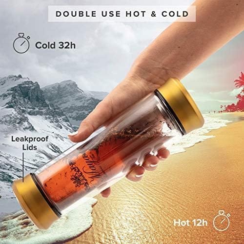Tea Infuser Bottle by Maya Luxurious - Leakproof Double Wall Glass Travel Tea Mug with Stainless Steel Filter - BPA Free Tea Tumbler + Strainer for Loose Leaf Tea - Image 5