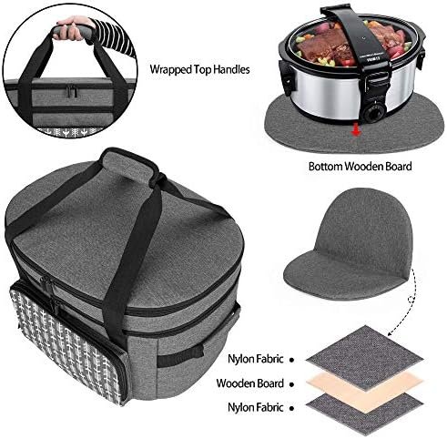 YARWO Slow Cooker Travel Bag with Bottom Board Compatible with Crock-Pot and Hamilton Beach 6-8 Quart Oval Slow Cooker, Double Layers Slow Cooker Carrier, Gray with Arrow (Bag Only, Patent Pending) - Image 6