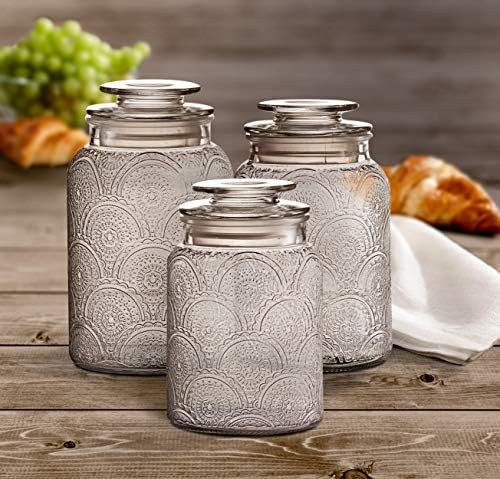 Style setter Canister Set 3-Piece Glass Jars in 34oz, 44oz & 54oz Retro Design w/Airtight Lids for Cookies, Candy, Coffee, Flour, Sugar, Rice, Pasta, Cereal & More - Image 3