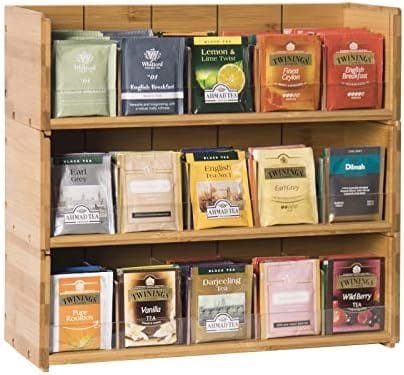 Bamboo-Tea-Bag-Organizer-Storage-Box-3-Tier-Stackable-Holder Tea Bag Box Natural Wood Wall Mount Tea Chests with Acrylic for tea bags Office Kitchen Cabinet Pantry - Image 2