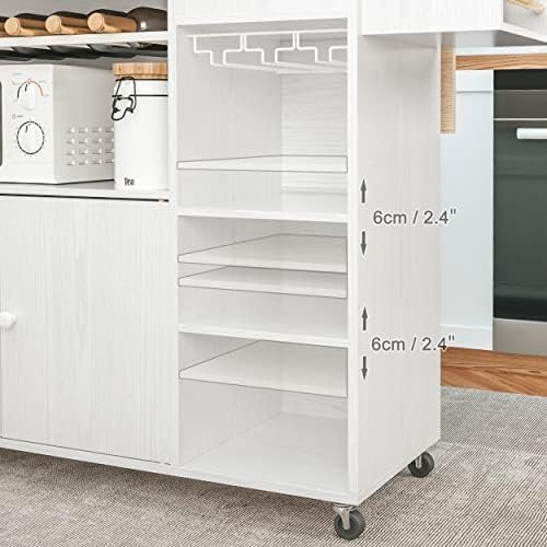 IRONCK Rolling Kitchen Island Cart with Drop-Leaf and Wine Rack, Microwave Rack Serving Cart on Wheels with Drawer & Shelves & Spice Rack & Cup Hanging, White - Image 7