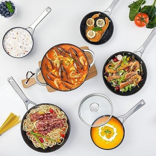 Induction Cookware Nonstick, BEZIA Pots and Pans Set for Induction Cooktop, Compatible with All Stoves, Dishwasher Safe Kitchen Cooking Pan Set with Frying Pans, Saucepans & Stockpot, 10-Piece - Image 6