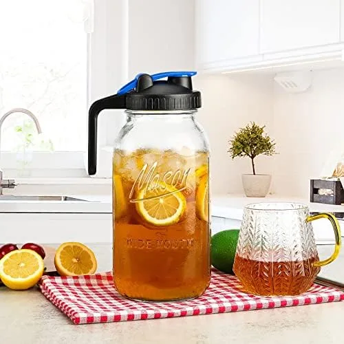 Half Gallon Mason Jar Pitcher Large Wide Mouth 64 oz with Lid - 2 Quart for Iced Tea, Sun Lemonade, Coffee, Airtight, Set of 1 - Image 6