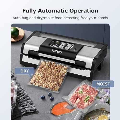 FRESKO Smart Vacuum Sealer Pro, Full Automatic Food Sealer Machine with Auto Dry/Moist Detection, Roll Bag and Built-in Cutter, Powerful Seal a Meal Sealer Machine for Food Stoarge and Saver - Image 4