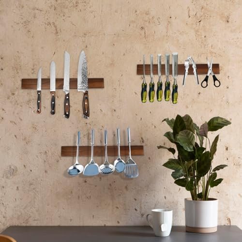 The Amador Store Magnetic Knife Holder for Kitchen - Premium 16-inch Wooden Magnetic Knife Strip for Wall | Wall Mount Knife Rack | Knives, Utensils & Tools Organizer - Easy to Install - Image 8