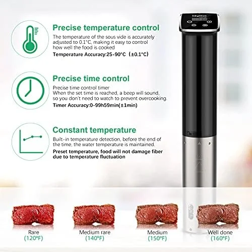 Keylitos Sous Vide Cooker Machine 1100W, IPX7 Waterproof Sous Vide Precision Cooker, Ultra-quiet Fast-Heating Immersion Circulator Precise Cooker with Accurate Temperature and Timer Control - Image 4