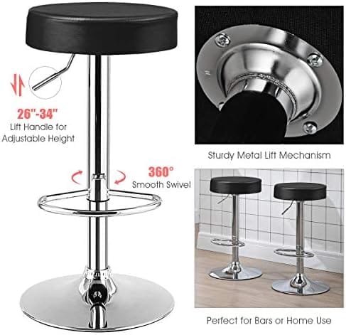 COSTWAY Bar Stool, Modern Swivel Backless Round Barstool, PU Leather Armless bar Chair with Height Adjustable, Chrome Footrest, Sturdy Metal Frame for Kitchen Dining Living Bistro Pub (Black, 1 pc) - Image 7