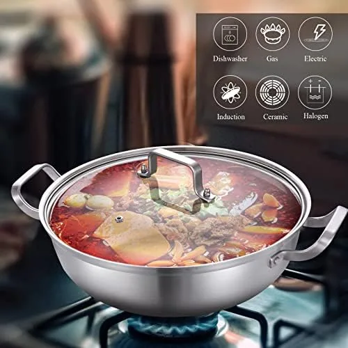 Delarlo Tri-Ply Stainless Steel 11 inch Uncoated Cookware Everyday Pan with Glass Lid,kitchen everything pan, Chef's Pans,Induction Cooking Pot, Stock Pot - Image 5