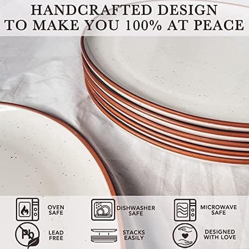 Mora Ceramic Dinner Plates Set of 6, 10 inch Dish Set - Microwave, Oven, and Dishwasher Safe, Scratch Resistant, Modern Rustic Dinnerware- Kitchen Porcelain Serving Dishes - Vanilla White - Image 4