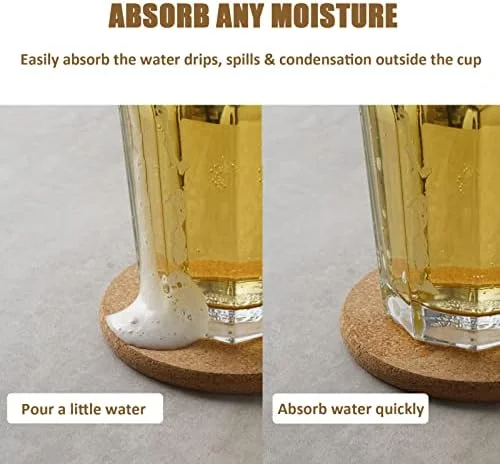 8 Pcs Drink Coasters with Holder, Thicker Cork Coasters for Drinks Absorbent for Coffee Table Wooden Coaster Set Tabletop Protection Cup Mat Bar Kitchen Living Room House Home Decor Housewarming Gift - Image 3