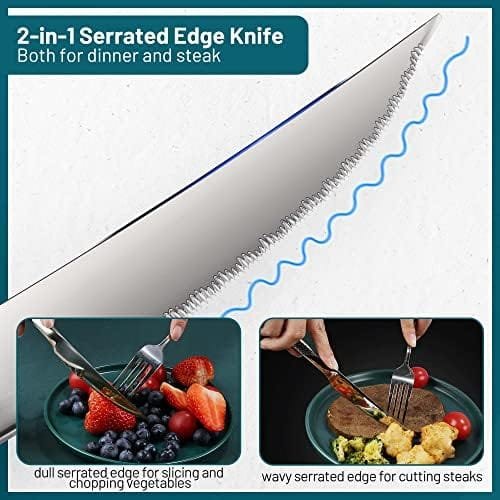 Meythway 30-Piece Modern Hammered Silverware Set For 8, Stainless Steel Flatware Utensil Set with Ultra Sharp 2-IN-1 Serrated Knife, Cutlery Set Servie for 6, Mirror Polished, and Dishwasher Safe - Image 3