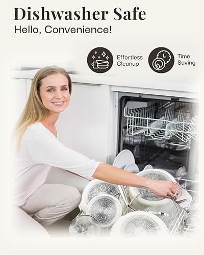 Gotham Steel 12 Pc Pots and Pans Set Non Stick Cookware Set, Pot and Pan Set, Kitchen Cookware Sets, Ceramic Cookware Set, Nonstick Cookware Set, Pot Set with Lids, Dishwasher Safe, Cream White - Image 7