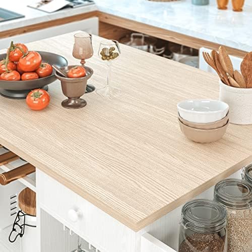 IRONCK Rolling Kitchen Island Cart with Drop-Leaf and Wine Rack, Microwave Rack Serving Cart on Wheels with Drawer & Shelves & Spice Rack & Cup Hanging, White - Image 10