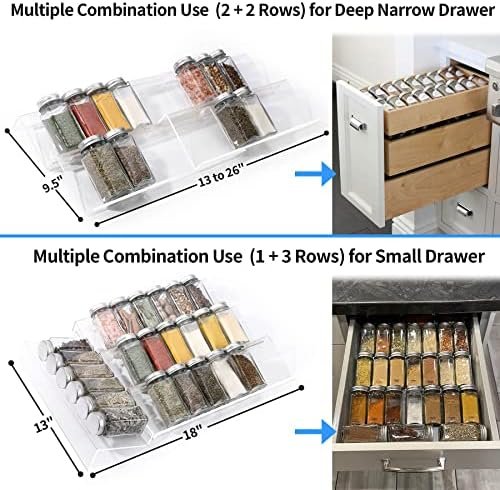 Clear Acrylic Spice Drawer Organizer, 4 Tier- 2 Set Expandable From 13" to 26" Seasoning Jars Drawers Insert, Kitchen Spice Rack Tray for Drawer/Countertop (Jars not included) - Image 6