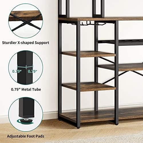YITAHOME Kitchen Microwave Stand Bakers Rack, Coffee Bar Wine Storage Utility Shelves for Liquor Glasses Pantry Appliance Spice Pot Pan Freestanding Tall w Power Outlet Mug Holder 39", Rustic - Image 7
