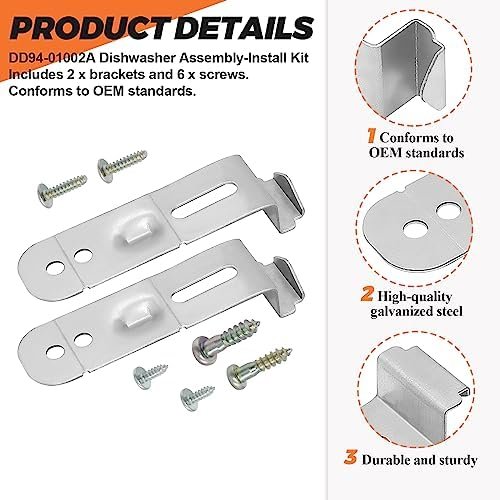 DD94-01002A Dishwasher Assembly-Install Kit by Beaquicy - Replacement for Samsung Dishwashers - Includes 2 Mounting Brackets and 6 Mounting Screws - Replaces AP4450818 2077601 PS4222710 - Image 3