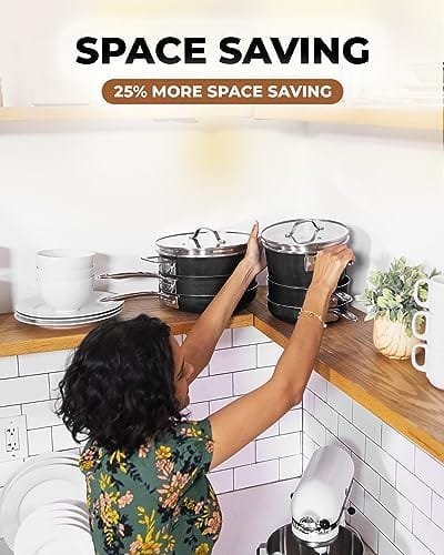 Gotham Steel 10 Pc Pots and Pans Set Nonstick Cookware Set, Kitchen Cookware Sets, Pot and Pan Set, Pot Set, Space Saving Pots and Pans Set with Lids, Induction Cookware Set, Dishwasher Safe, Black - Image 4