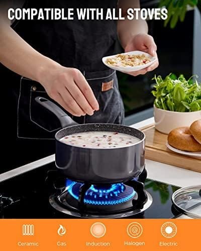 Induction Cookware Pots and Pans Set 10 Piece, BEZIA Dishwasher Safe Nonstick Cooking Pans, Stay-Cool Bakelite Handle, Scratch Resistant Kitchen Sets with Frying Pans, Saucepans & Stockpot - Image 6