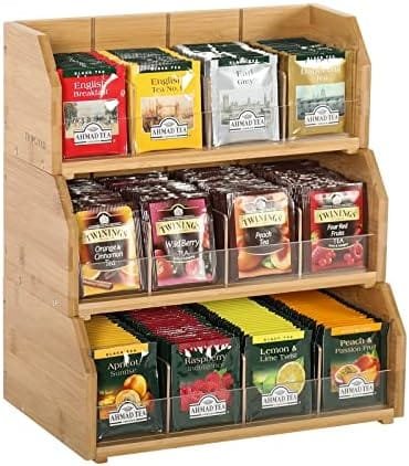 Bamboo Tea Bag Organizer Storage Holder for Tea Bags Stackable Wooden 3 Layer Tea Caddy Box Containers Tea Packet Rack Teabag Shelf Tea Station Stand for Cabinet Countertop Office(Patented Design) - Image 2