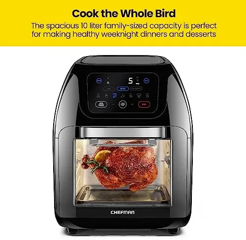 CHEFMAN Multifunctional Digital Air Fryer+ Rotisserie, Dehydrator, Convection Oven, 17 Touch Screen Presets Fry, Roast, Dehydrate, Bake, XL 10L Family Size, Auto Shutoff, Large Easy-View Window, Black - Image 9