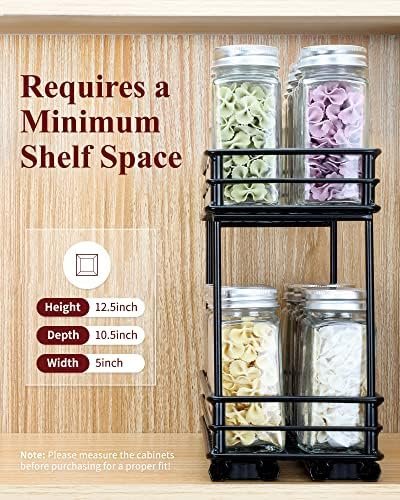 Sakugi Spice Rack Organizer- 2-Pack 2-Tier Pull Out Spice Rack for Kitchen Cabinet, Rustproof & Durable Spice Cabinet Organizer, Spice Organizer, 4.33''W x 10.23''D x 8.54''H - Image 5